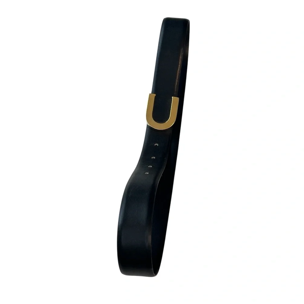 Woodward Black‎ Genuine Leather Belt with Gold C Buckle Belt Size Medium
